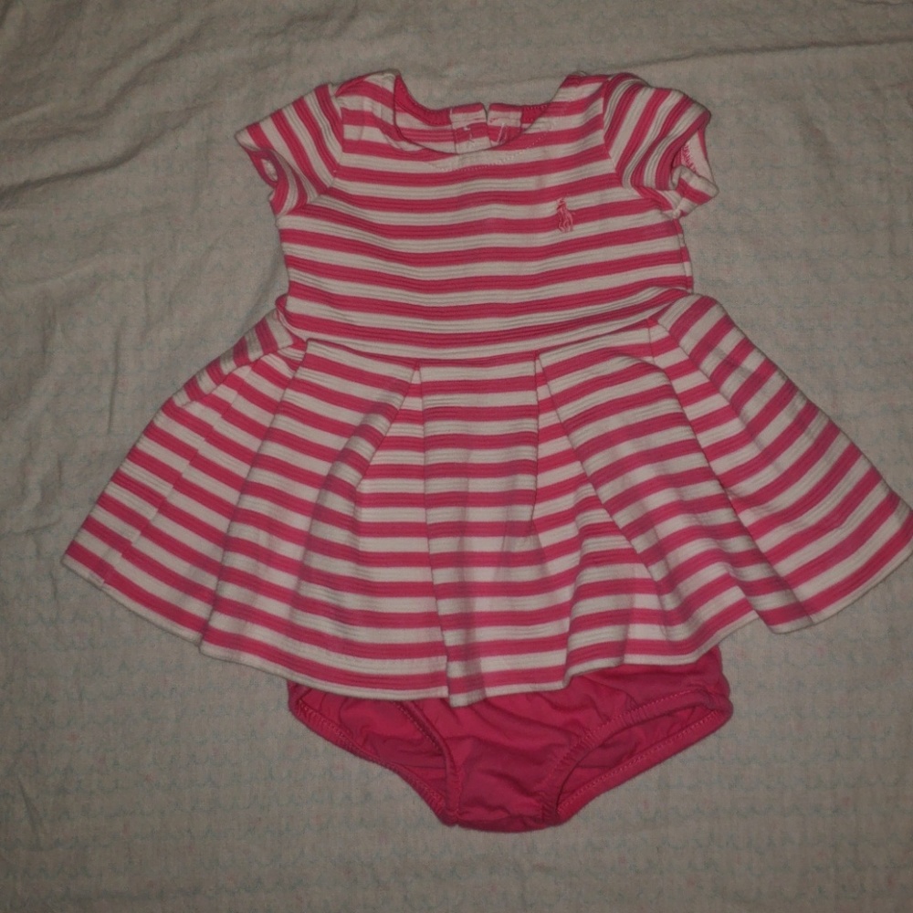 Pink & white striped baby polo dress